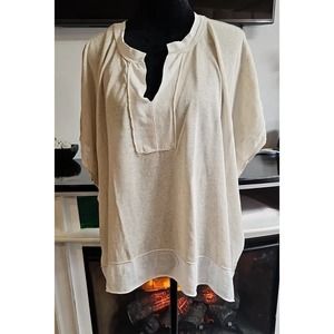Michael Stars Shirt Womens 2 Linen Blend Oversized Short Sleeve Vcut Neckline